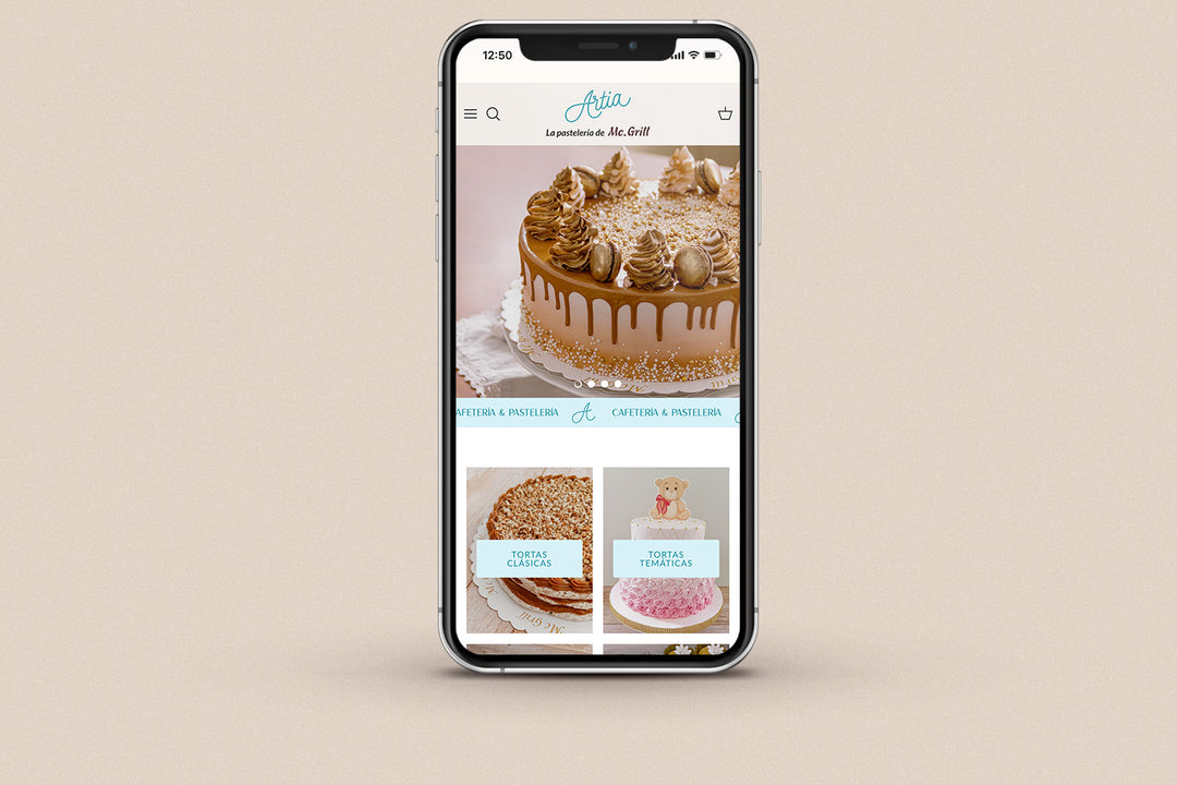 Imagen de un iphone con la web de Artia en su pantalla.