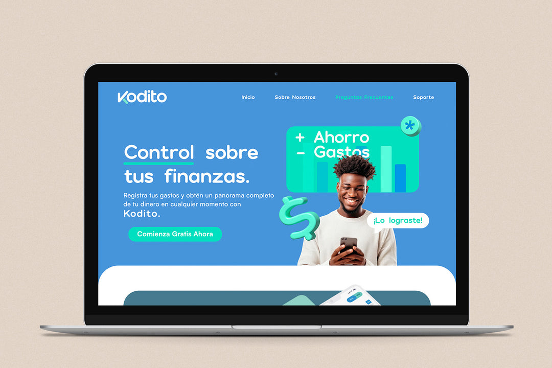 Imagen de una laptop con la web de Kodito en su pantalla.