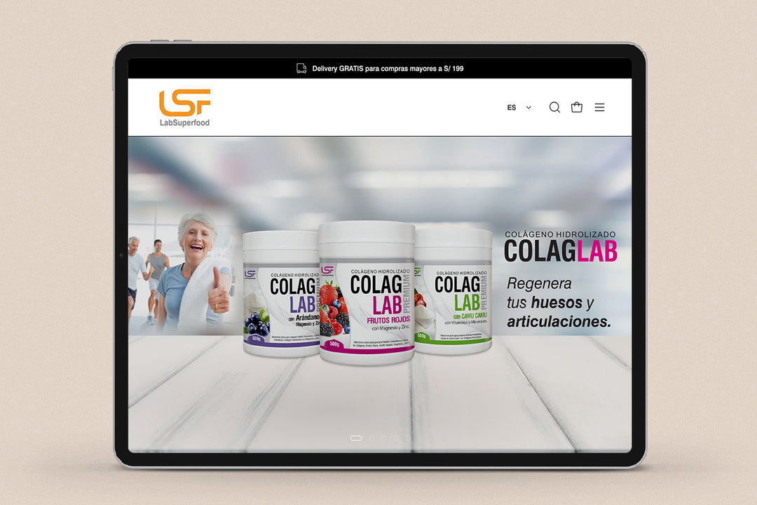 Imagen de un ipad con la web de Lab Superfood en su pantalla.