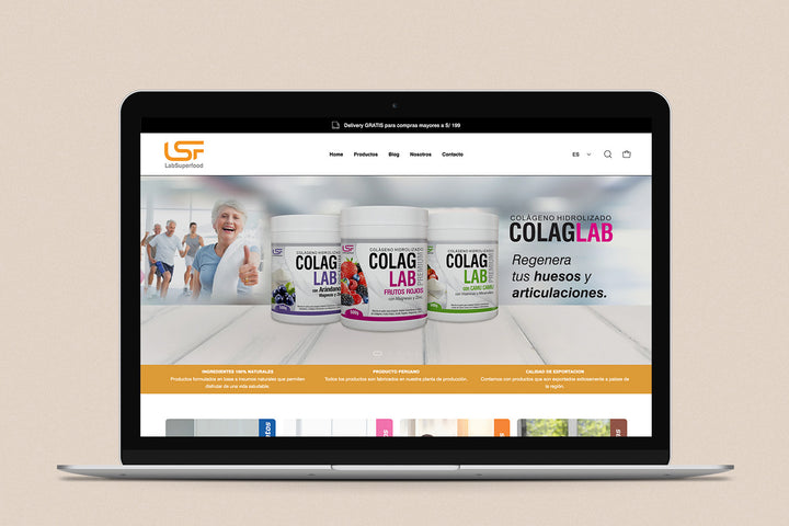 Imagen de una laptop con la web de Lab Superfood en su pantalla.