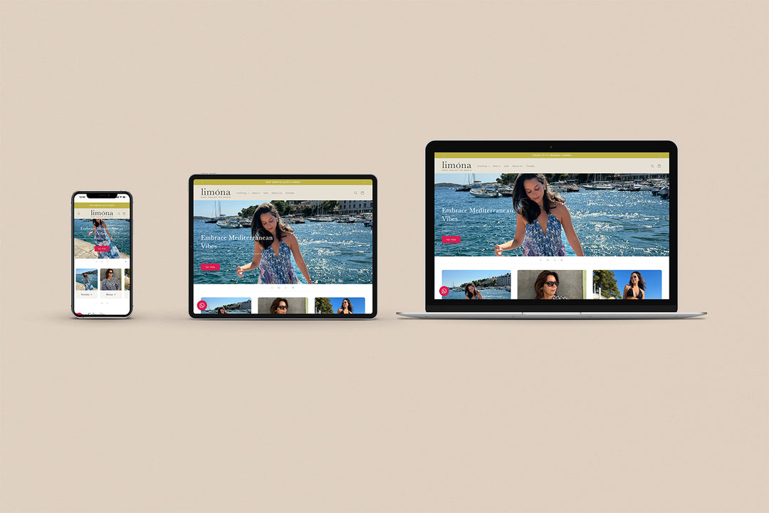 Imagen de un iphone, un ipad y una laptop con la web de Limona en sus pantallas.