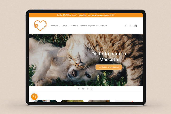 Imagen de un ipad con la web de Amor Animal en su pantalla.