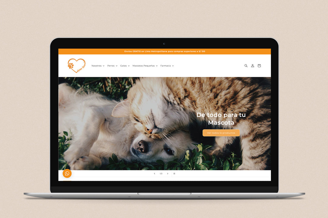 Imagen de una laptop con la web de Amor Animal en su pantalla.