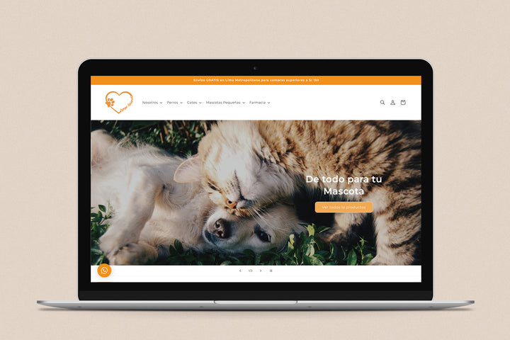 Imagen de una laptop con la web de Amor Animal en su pantalla.