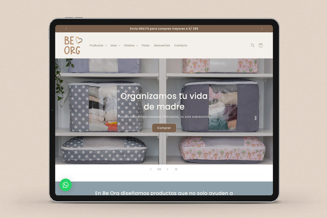Imagen de un ipad con la web de Be Org en su pantalla.