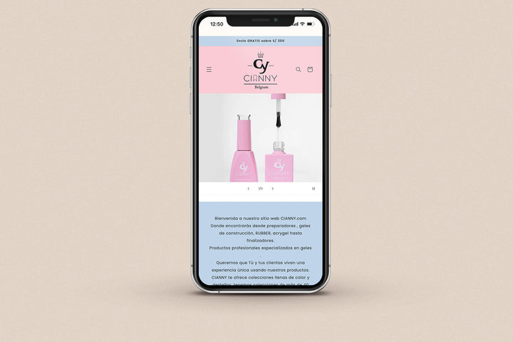 Imagen de un iphone con la web de Cianny en su pantalla.