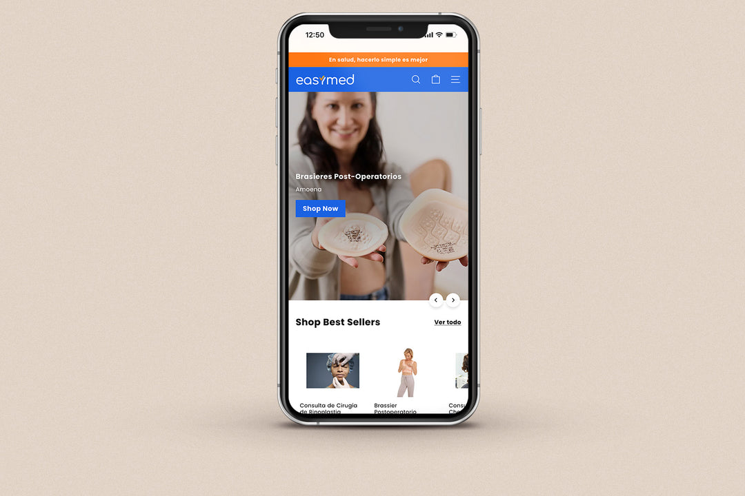 Imagen de un iphone con la web de Easymed en su pantalla.