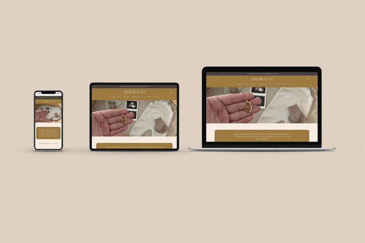 Imagen de un iphone, un ipad y una laptop con la web de Eugenia & Co en sus pantallas.