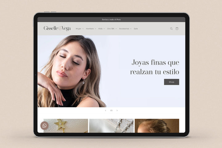 Imagen de un ipad con la web de Gisselle Vega Joyas en su pantalla.