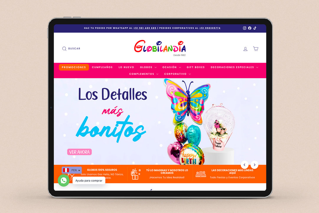 Imagen de un ipad con la web de Globilandia en su pantalla.