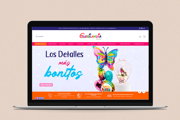 Imagen de una laptop con la web de Globilandia en su pantalla.