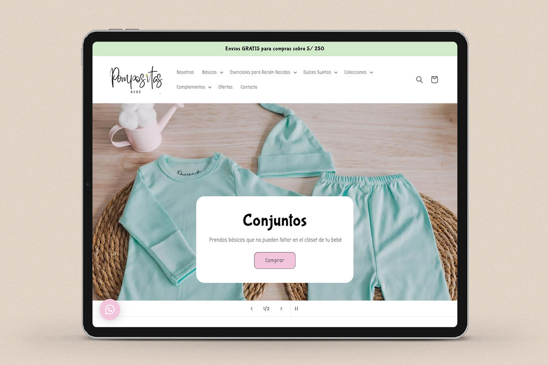 Imagen de un ipad con la web de Pompositas en su pantalla.