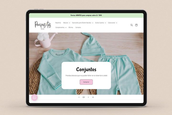 Imagen de un ipad con la web de Pompositas en su pantalla.