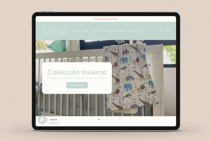 Imagen de un ipad con la web de Siray Baby en su pantalla.