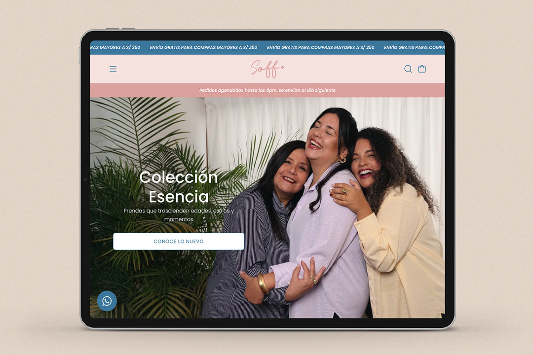 Imagen de un ipad con la web de Soff Plus en su pantalla.