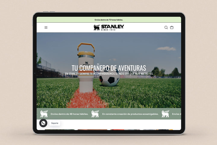 Imagen de un ipad con la web de Stanley en su pantalla.