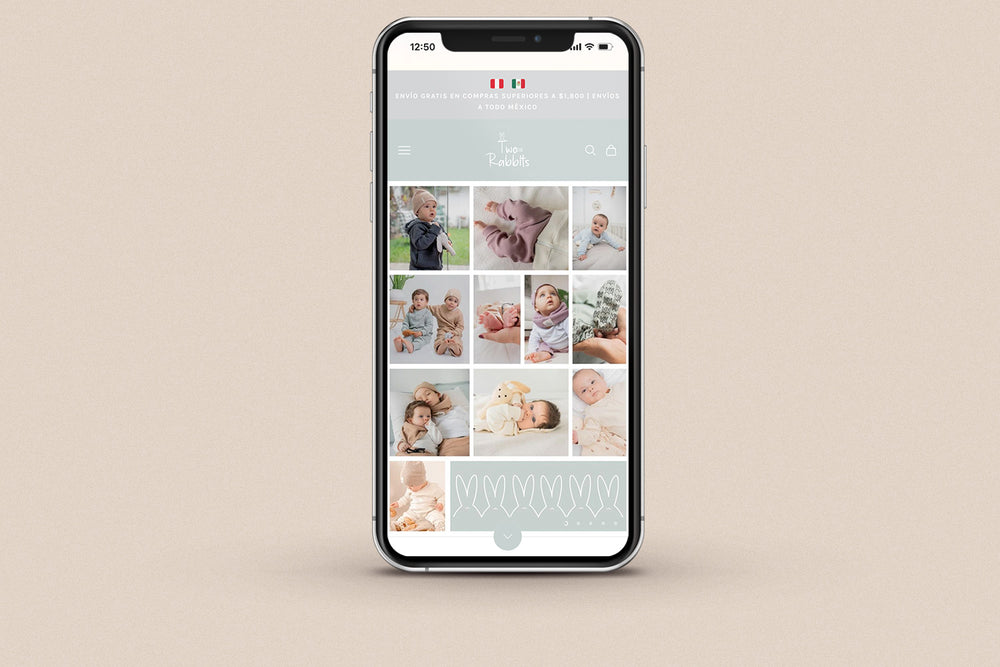 Imagen de un iphone con la web de Two Rabbits en su pantalla.