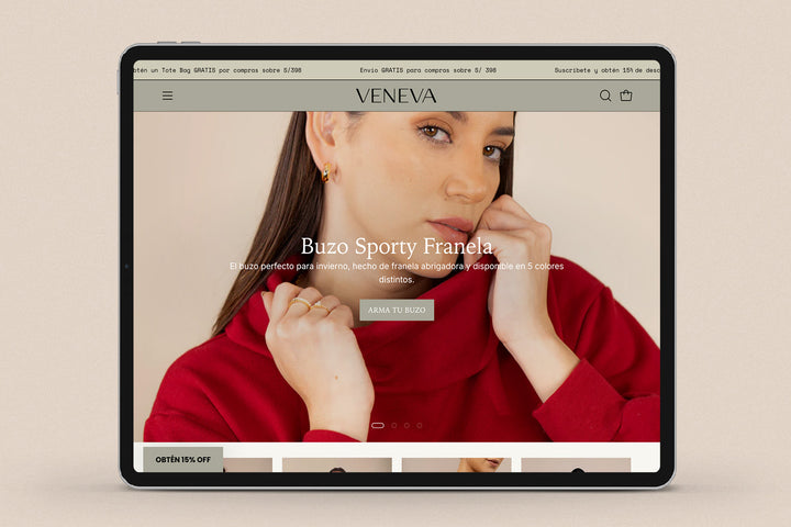 Imagen de un ipad con la web de Veneva en su pantalla.