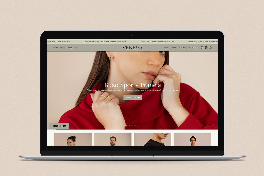 Imagen de una laptop con la web de Veneva en su pantalla.