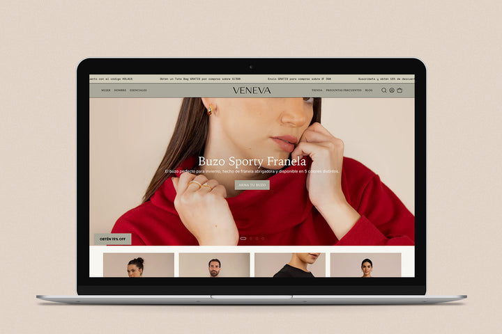 Imagen de una laptop con la web de Veneva en su pantalla.