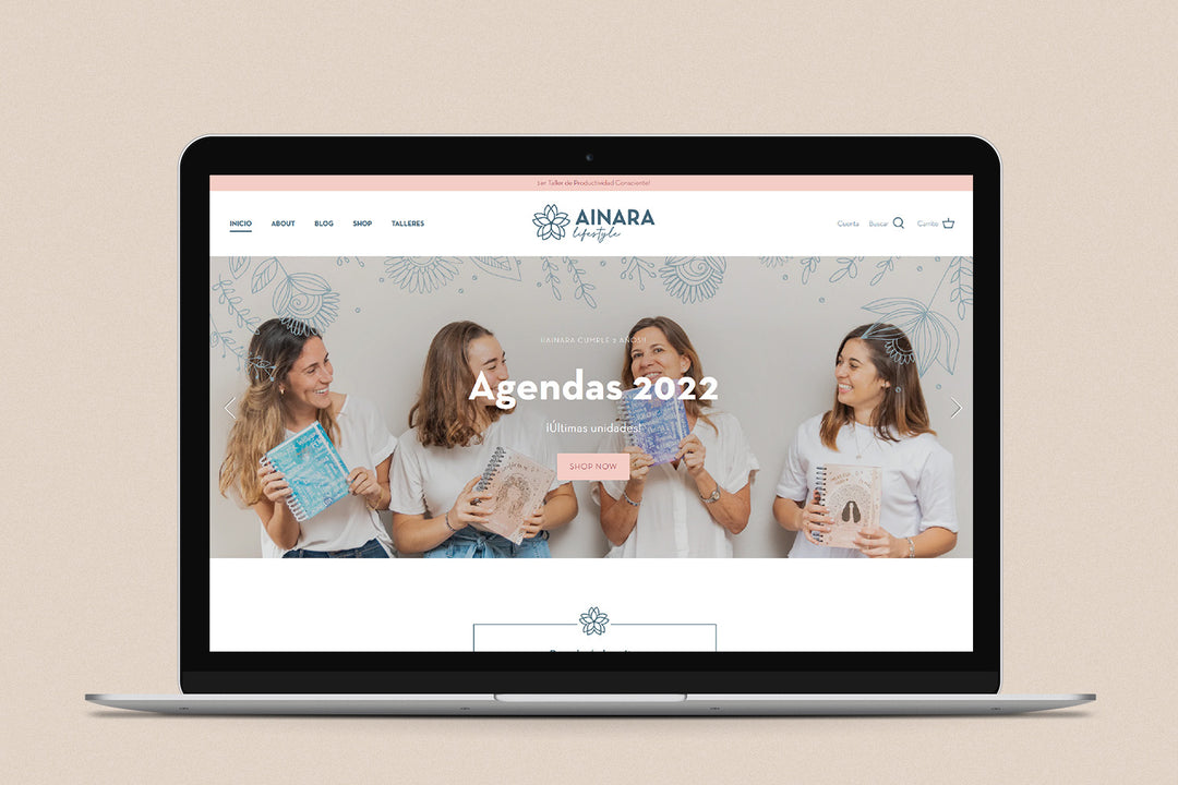 Imagen de una laptop con la web de  Ainara en su pantalla.