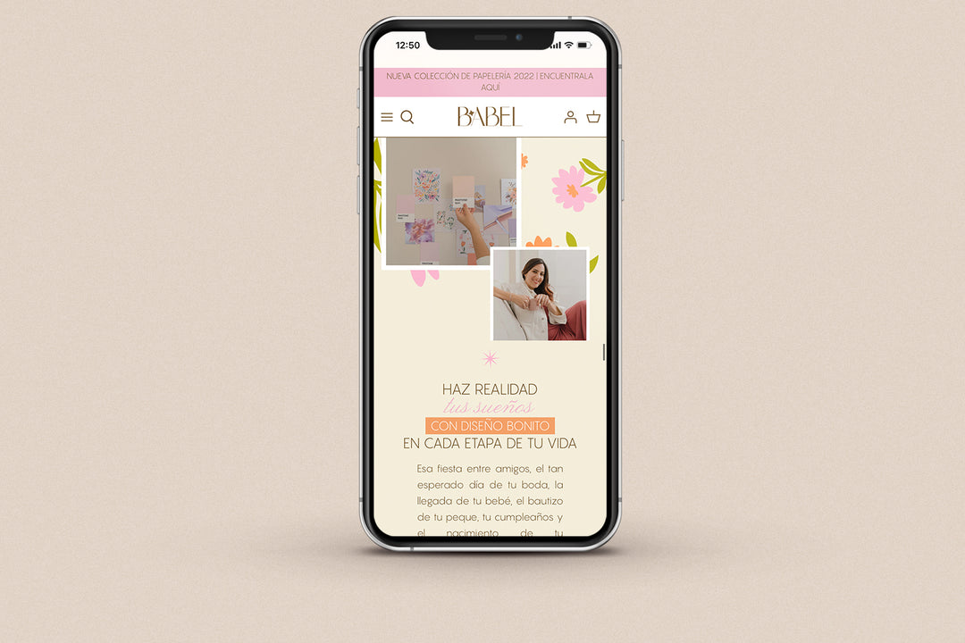 Imagen de un iphone con la web de Babel en su pantalla.