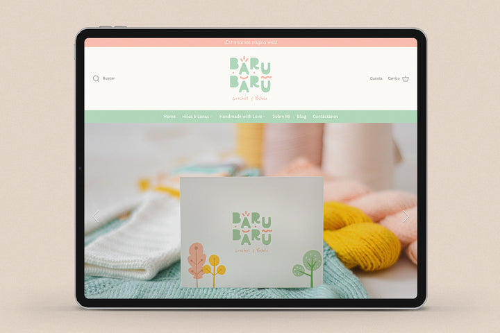 Imagen de un ipad con la web de Baru Baru en su pantalla.