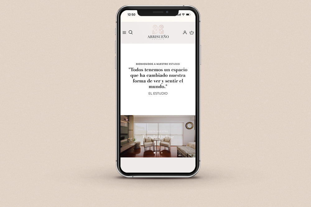 Imagen de un iphone con la web de Arrisueño Estudio en su pantalla.