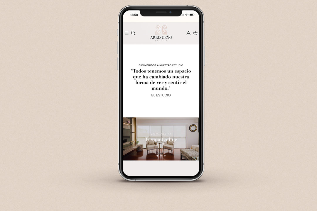 Imagen de un iphone con la web de Arrisueño Estudio en su pantalla.
