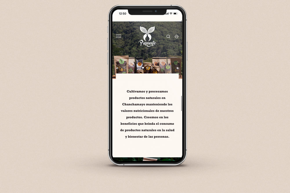 Imagen de un iphone con la web de Piamonte en su pantalla.