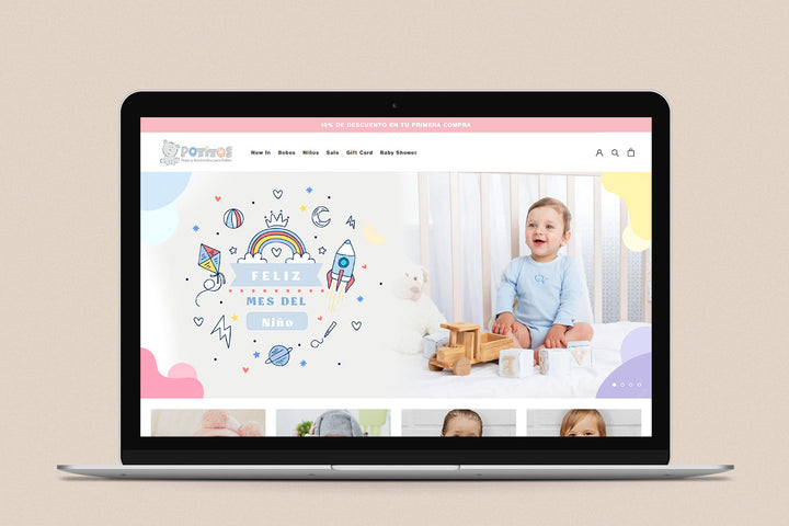 Imagen de una laptop con la web de Potitos en su pantalla.