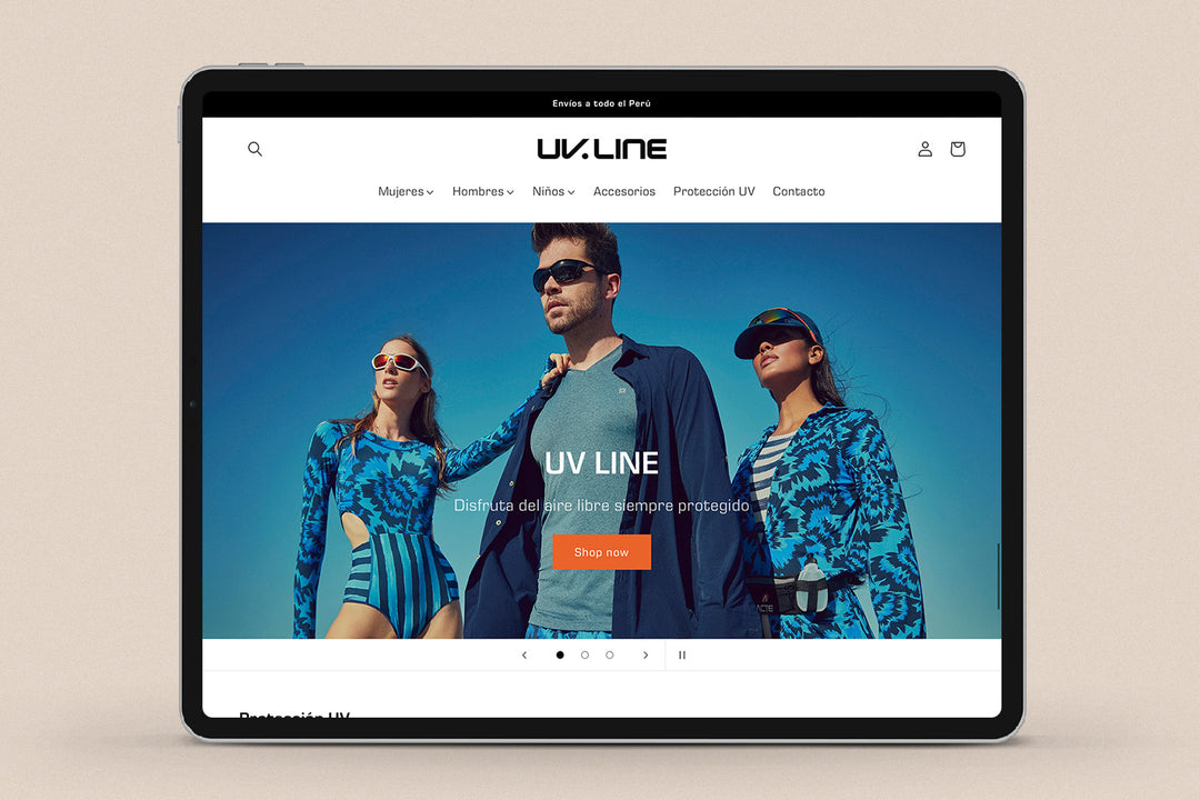 Imagen de un ipad con la web de UV Line en su pantalla.